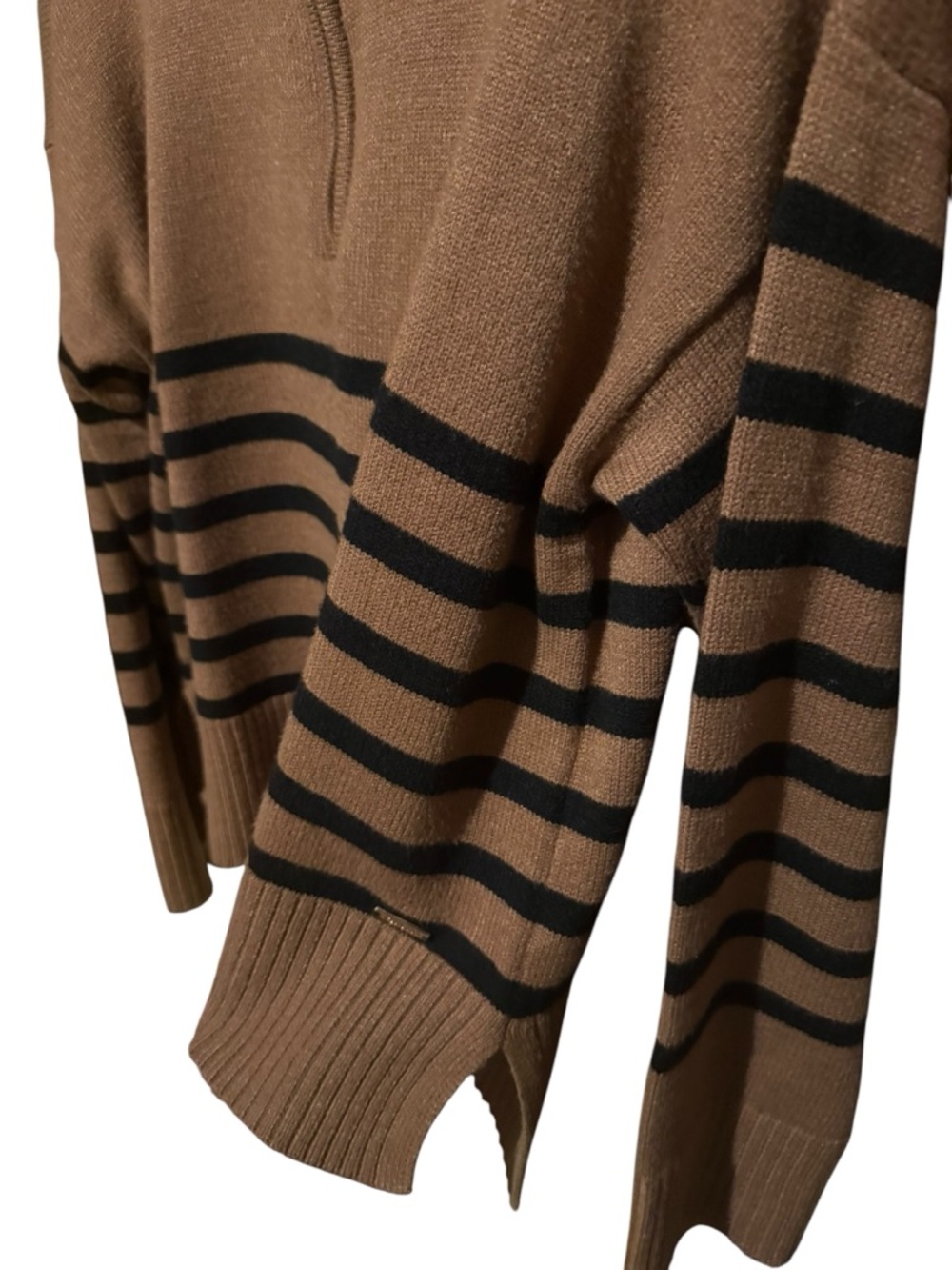 DKNY Brown and Black Striped 1/4 Zip Pull Over L - Picture 5 of 6
